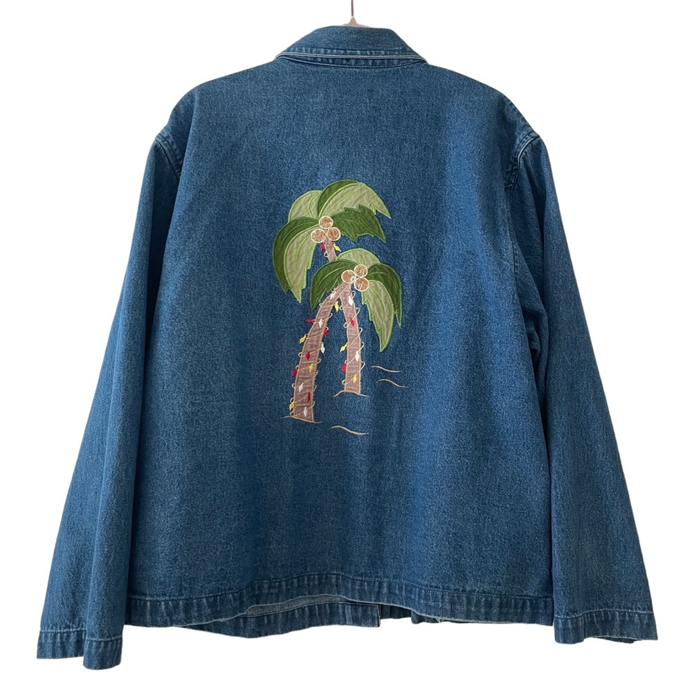 Santa Beach Denim Button Down Jacket So Cute Embr… - image 6